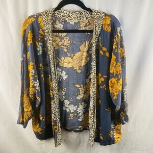 Anthropologie‎ Andersen & Lauth Floral Gray Yellow Open Cardigan One Size
